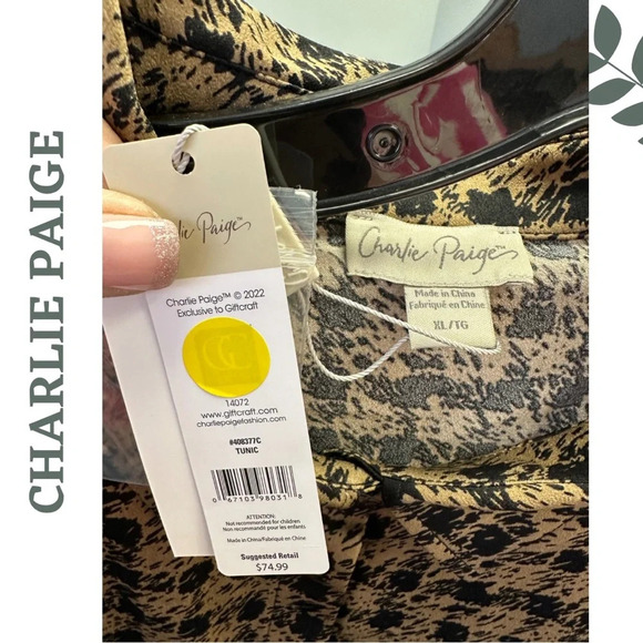 Charlie Paige Tunic Style Fall Dress Print 3-4 Sleeve Black Brown Extra Large - Picture 10 of 10